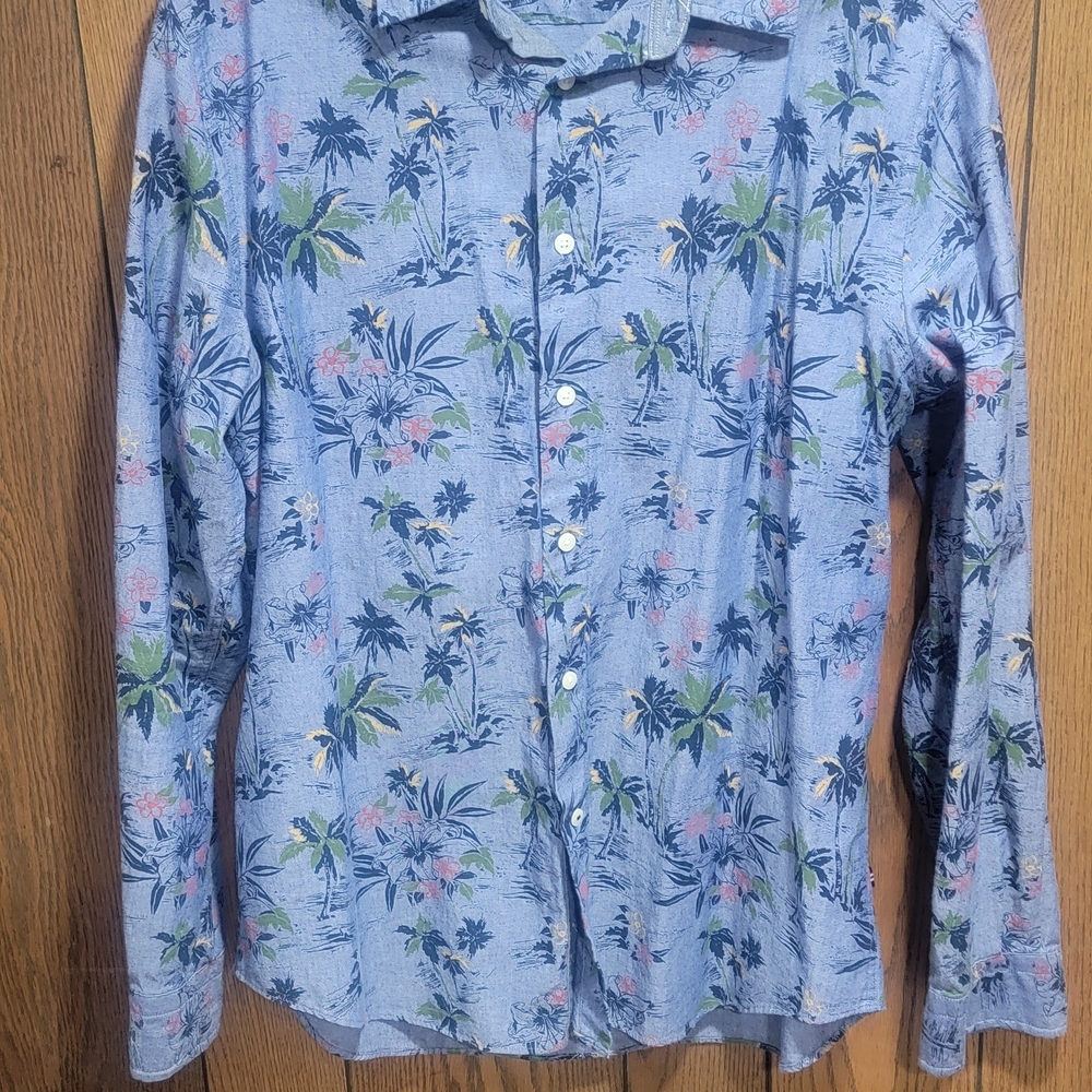 Nautica Blue Tropical Print Men's Shirt